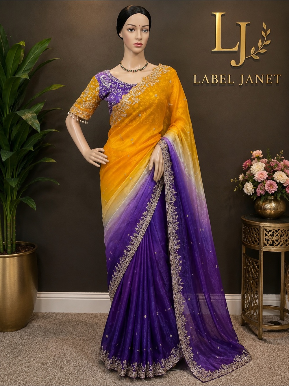 Brand new,dual shaded Soft shimmer tissue saree with stitched blouse